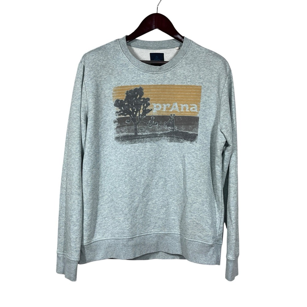 prAna Desert Graphic Sweatshirt Mens M‎ Gray Terry Crewneck Climb HIke Outdoors